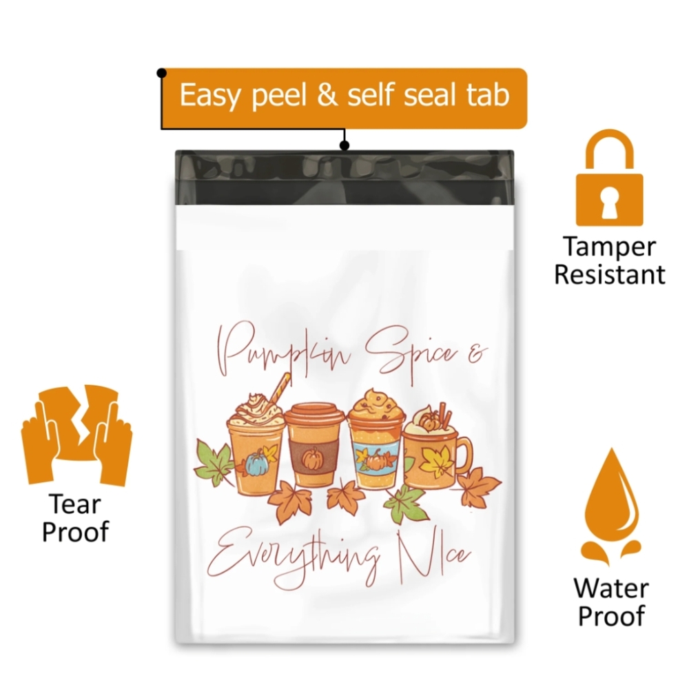 20 10X13 Pumpkin Spice Latte Poly Mailers - Picture 2 of 7